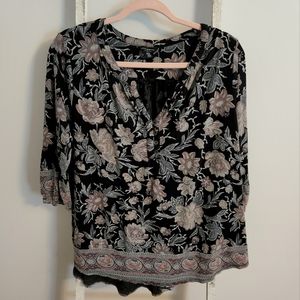 Lucky Brand 2X floral 3/4 sleeve v-neck top